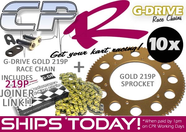 BULK 10x PACK Go Kart CPR G-DRIVE GOLD Race Chain w/Link and Sprocket BUNDLE 219 Pitch BRAND NEW