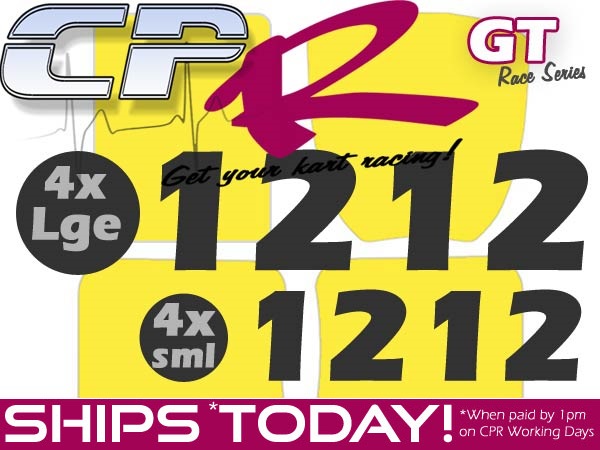 Number Pack 2 Digit - 4x Rear & 4x Side Black Numbers AND Decal pack with Rear Bumper Decal Yellow