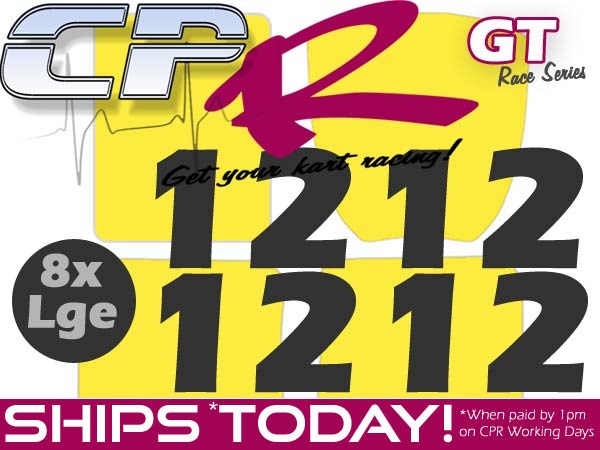 Number Pack 2 Digit - 8x LARGE Black Numbers AND Decal pack with Rear Bumper Decal Yellow